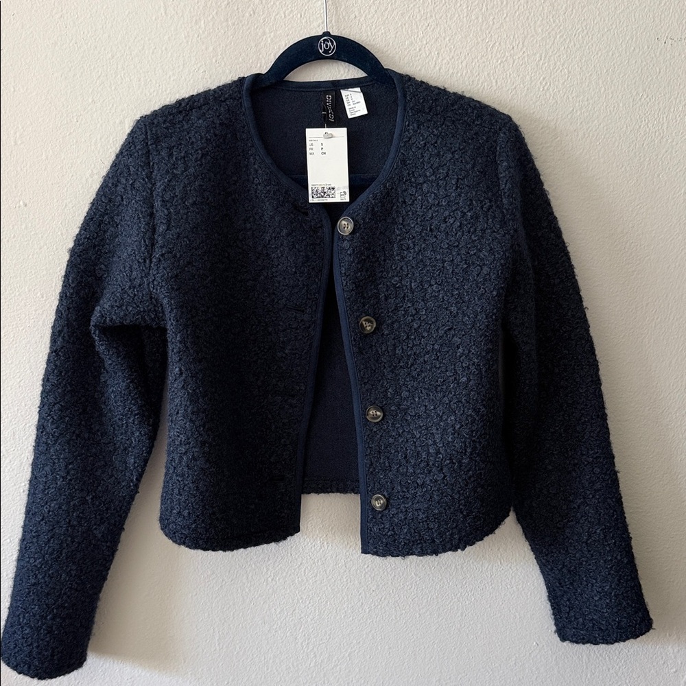 H&M Navy Textured Button-Front Jacket - Picture 2 of 5